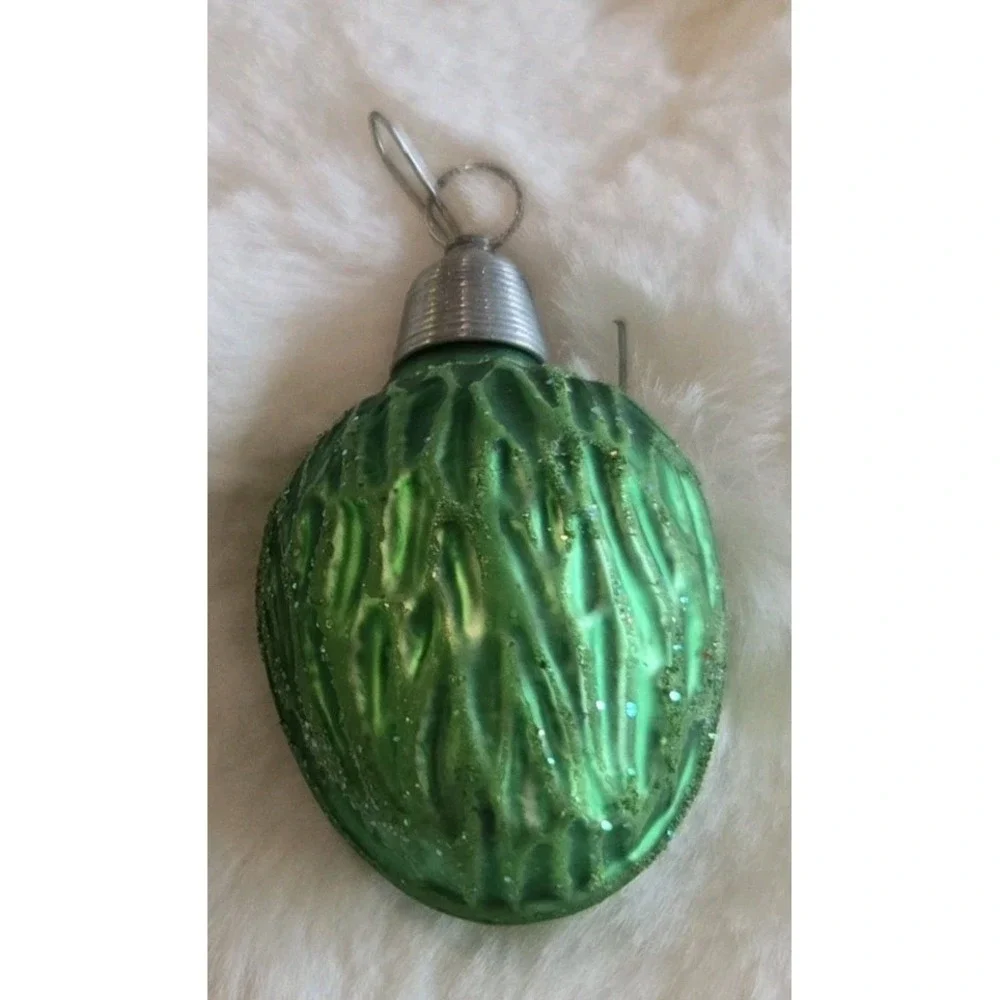 Vintage Green Sparkly Almond Texture Ornament Japan Holiday Decor